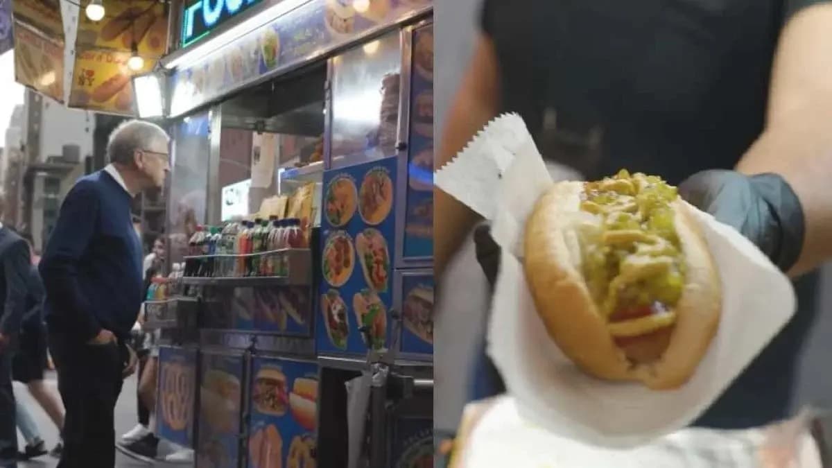 الملياردير بيل غيتس ينتظر وجبته عند عربة الـ"هوت دوغ"